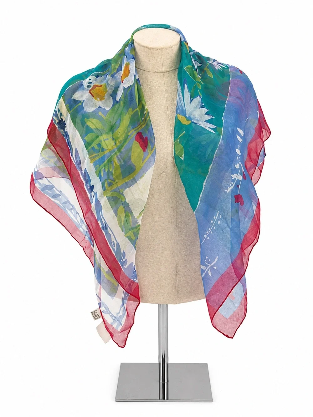 Hasting & Smith Vintage Floral Sheer Square Scarf Blue Pink Accessory Garden